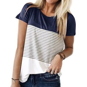 Blue Stripe Color Block Trendy T Shirt 💙🤍